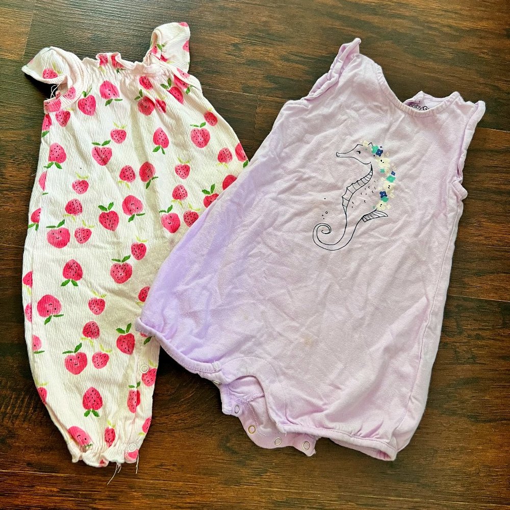 6-12 month Carter's summer strawberry and seahorse rompers bundle
